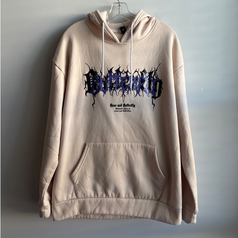 Romwe Beige Butterfly Hoodie Mens XL
